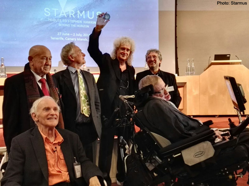 Brian May showing the Stephen Hawing Medal