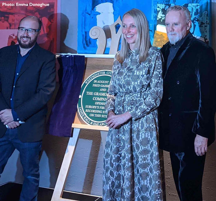 Roger Taylor at plaque unveiling, Maiden Lane studio