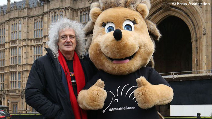 Brian May - Parliament Square - with Grace The Hedgehog