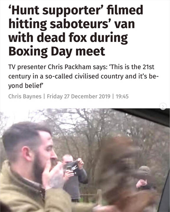 Hunt supporter filmed hitting saboteur's van with dead fox