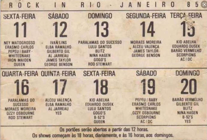 Rock in Rio 1985 dates