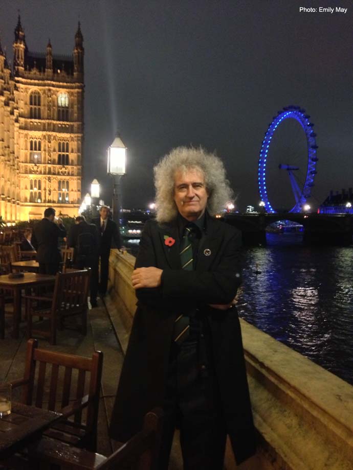Brian May on Houses of Parliament Terrace after Badger Cull Debate