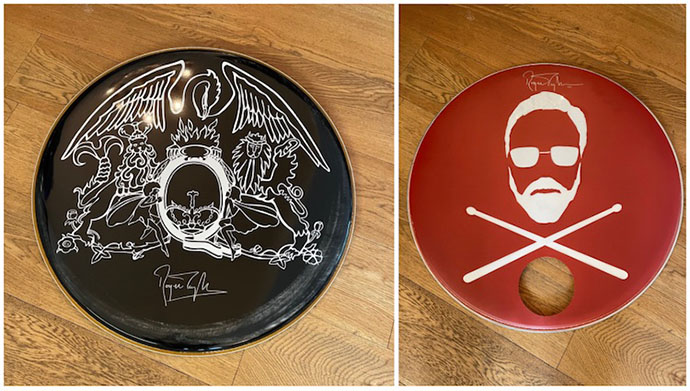 Queen and Roger Tayloe drumheads