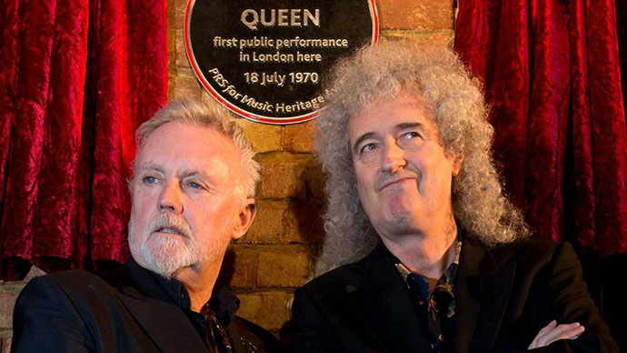 Roger Taylor and Brian May at the site of Queen's first London show  at Imperial College