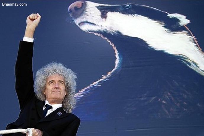Brian May with Badger poster