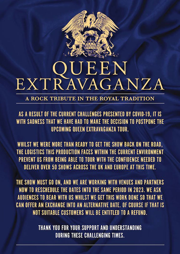 Queen Extravaganza postpones 2022 tour