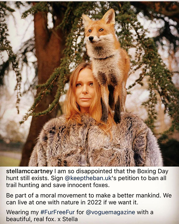 Stella McCartney with fox on shoulder