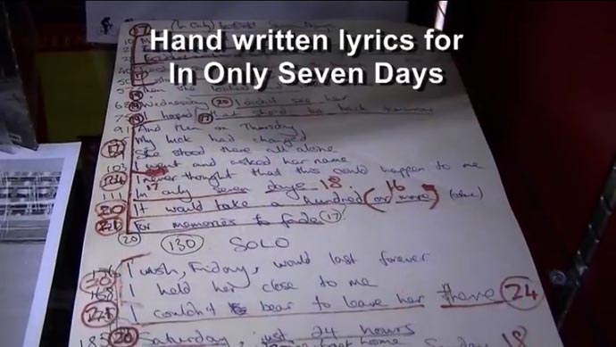 In Only Seven Days handwritten lyrics