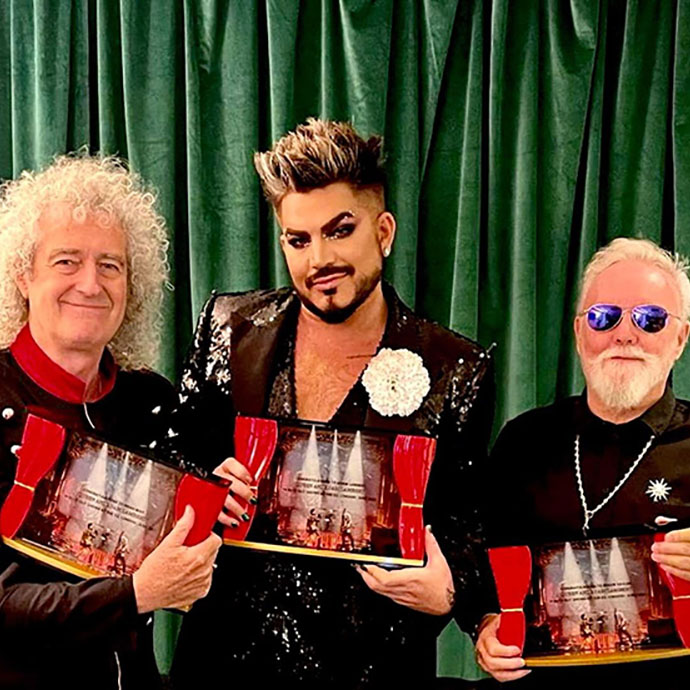 Brian, Adam and Roger with gifts from the O2 guys 21 June 2022