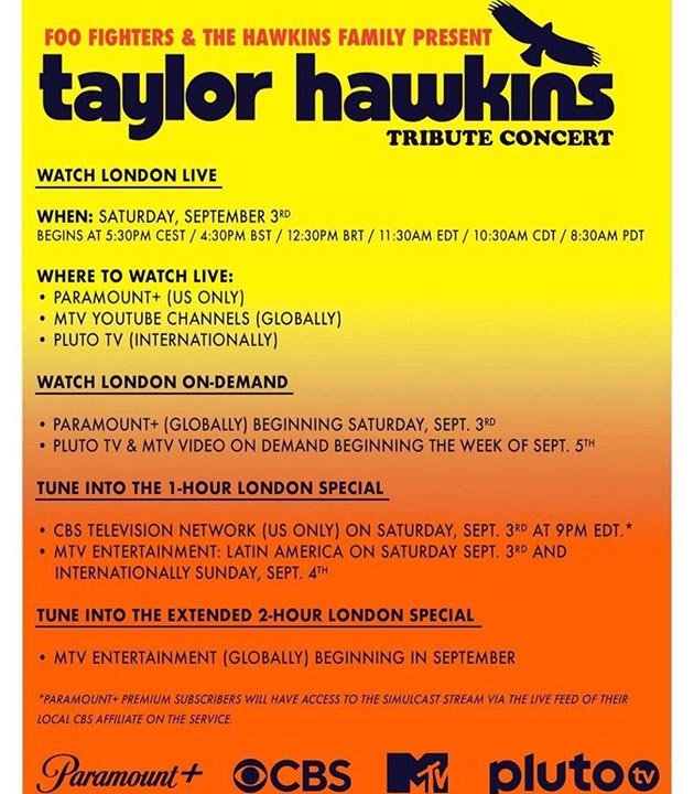 Taylor Hawkins Tributes - how to watch
