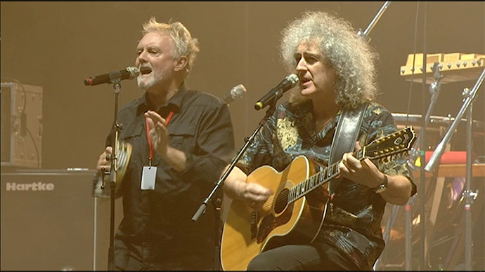 Roger Taylor, Brian May, rehearsals, Independence Square, Kiev, Ukraine. 30 June 2012