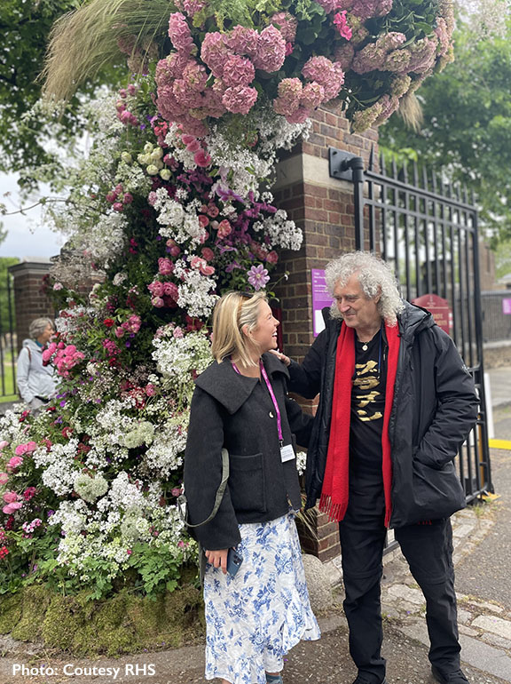 Brian May and Lucy Vail Floristy, Chelsea Flower Show 22/05/2023 Photo: Courtesy RHS
