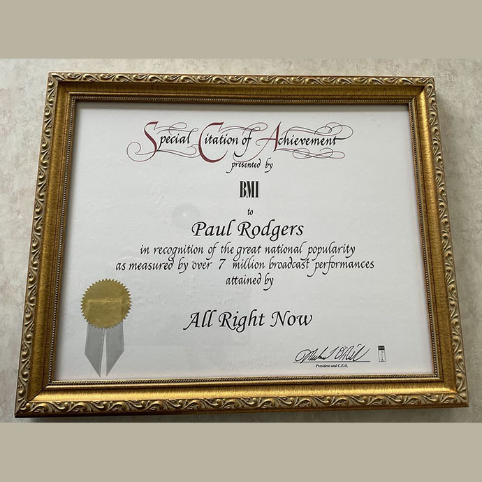 All Right Now BMI Cert 7M broadcast plays