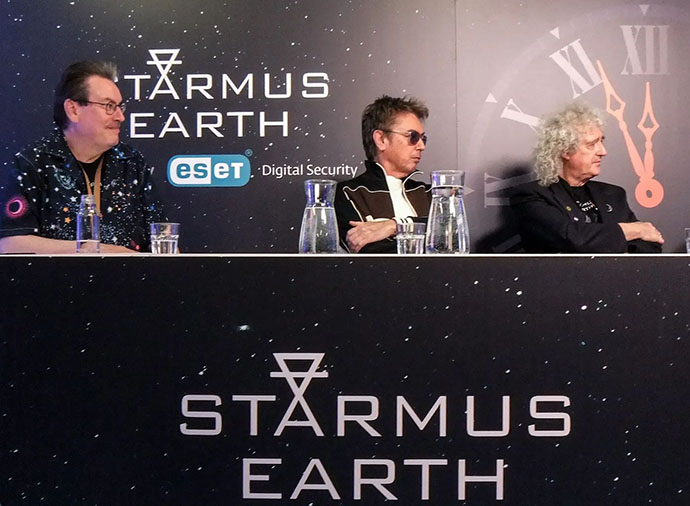 A press conference describing the wide range of Starmus events featured board members including Dave Eicher, Jean-Michel Jarre, and Brian May. Credit: Maria Friargiu. 