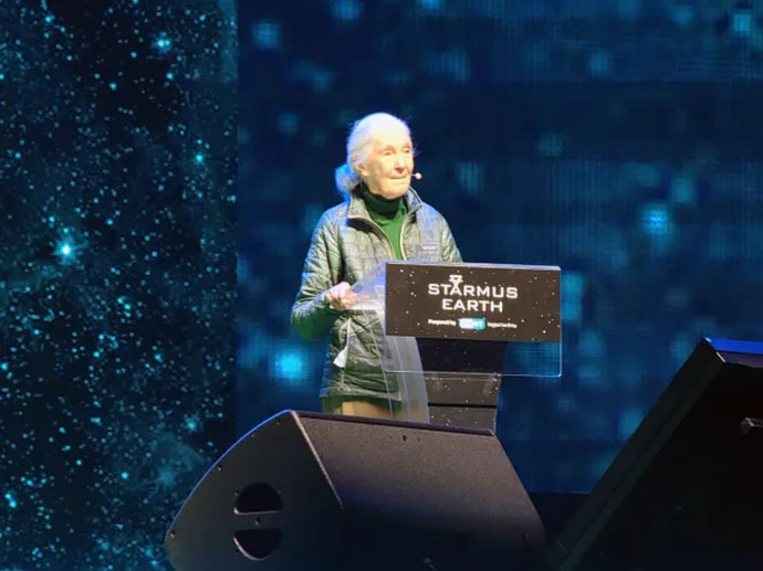 The great Jane Goodall, so well known for her research on chimpanzees, opened the festival with a talk about life on Earth and our planet’s future. Credit: David J. Eicher.