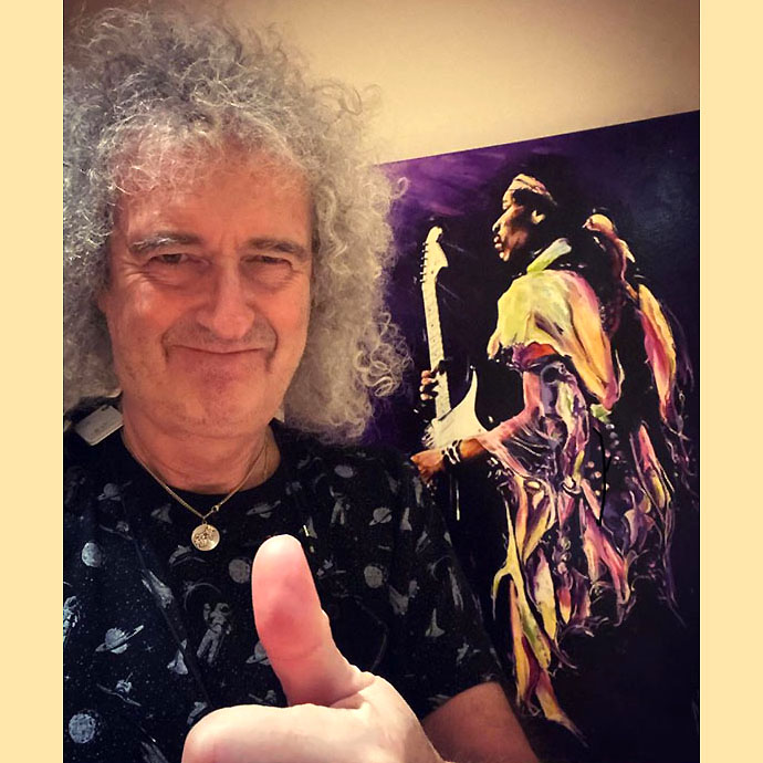 Brian May with Jimi Hendrix portrait