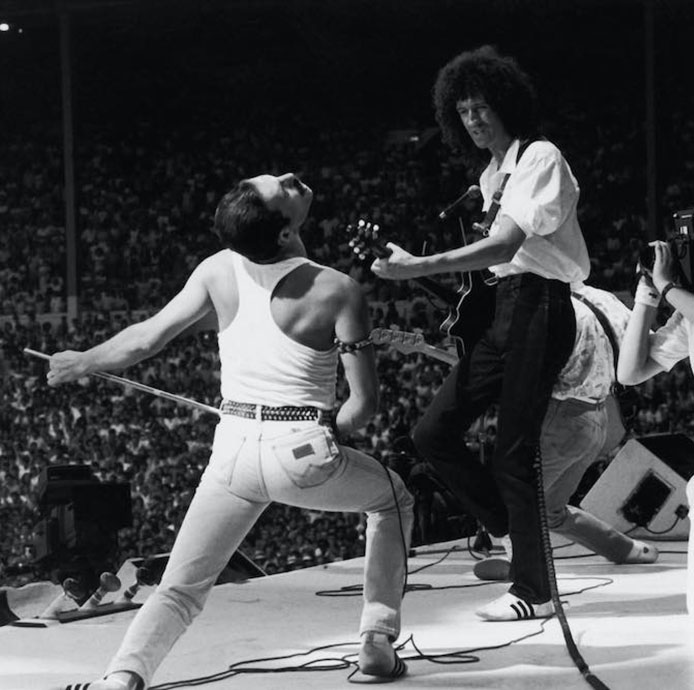 Freddie, Brian and cameraman - Live Aid