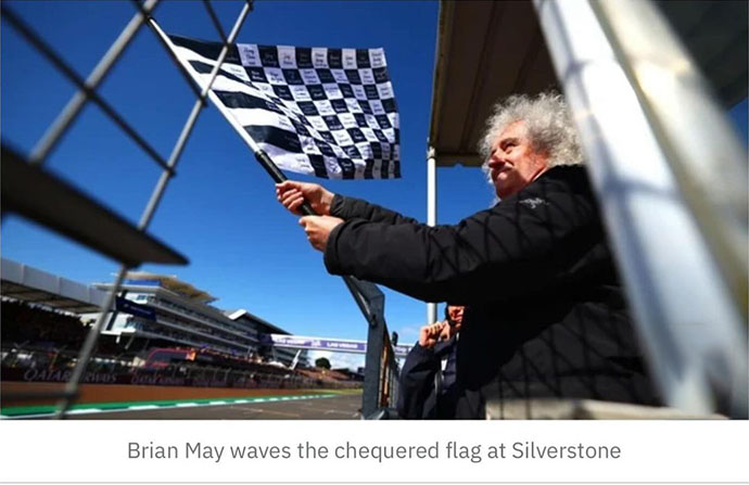 Queen's Brian May waves chequered flag at Silverstone - RTE.ie