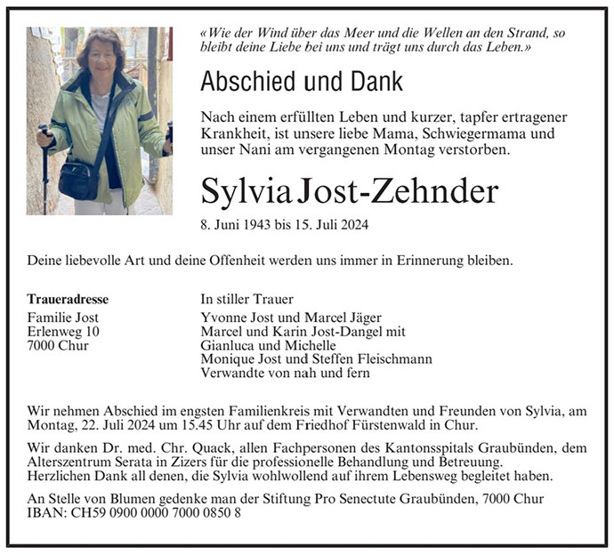 Sylvia Jost - RIP notice