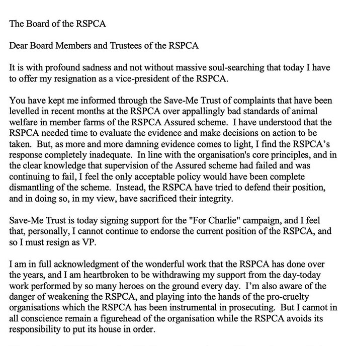 My letter of resignation as an RSPCA VP - 26 Sept 2024