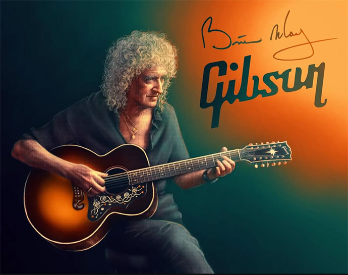 Brian May Gibson Garage guitar launch paintingby Sarah Rugg