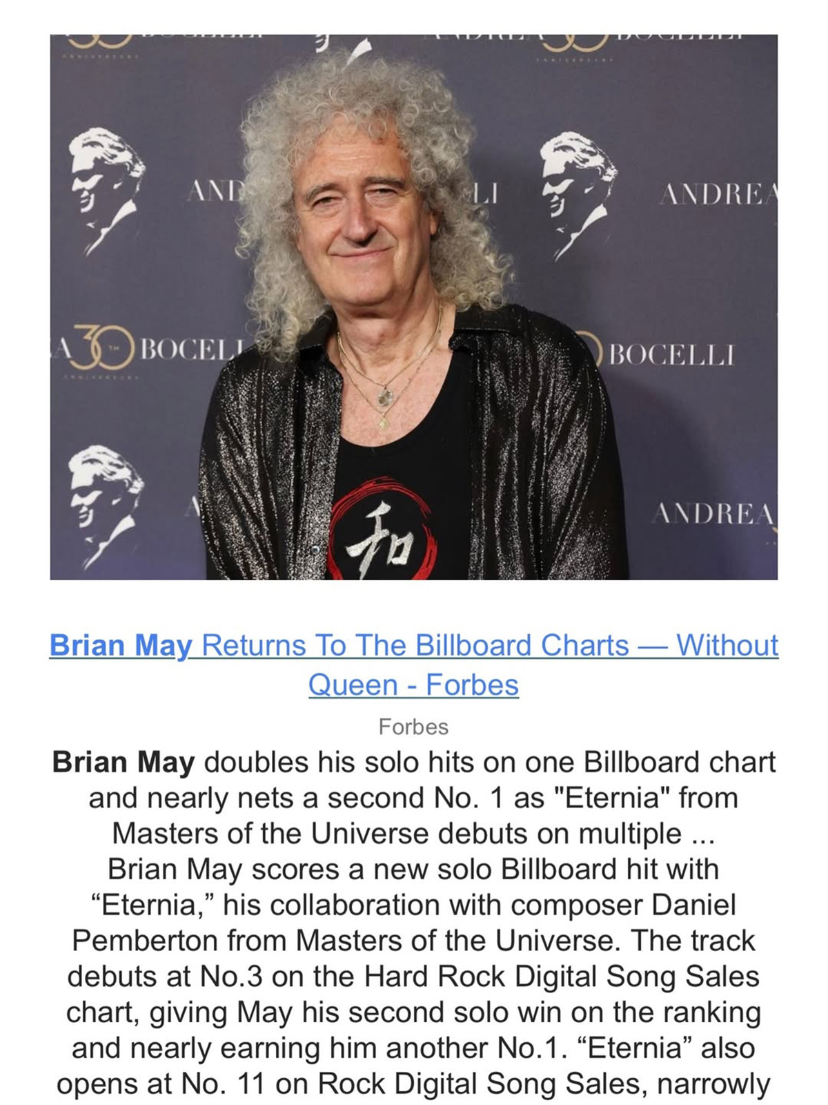 Brian May - returns to billboard charts