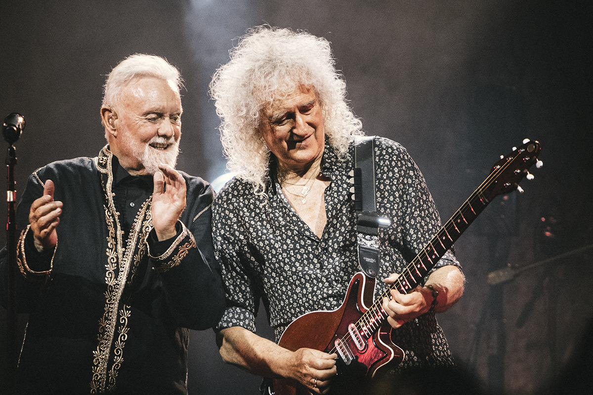 Roger Taylor was joined on stage by his Queen bandmate Brian May at his sold-out show at London’s Roundhouse last night. 